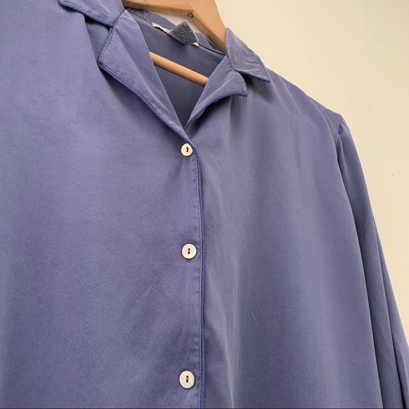 100% Silk Blue Button Down Jillian Jones Sleep Top Sz L - Picture 3 of 12